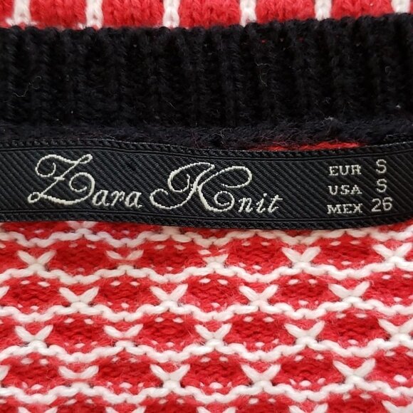 Zara Checkered Red White Black 3/4-Sleeve Sweater - Picture 4 of 4